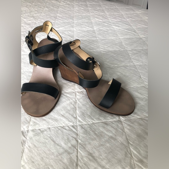 Aldo black leather wedge sandals - Picture 5 of 15